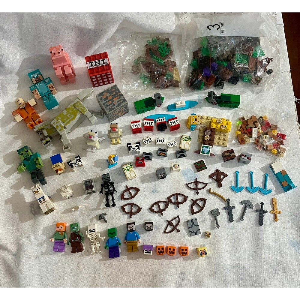 Lego MINECRAFT LOT mini figures axe sword tnt
